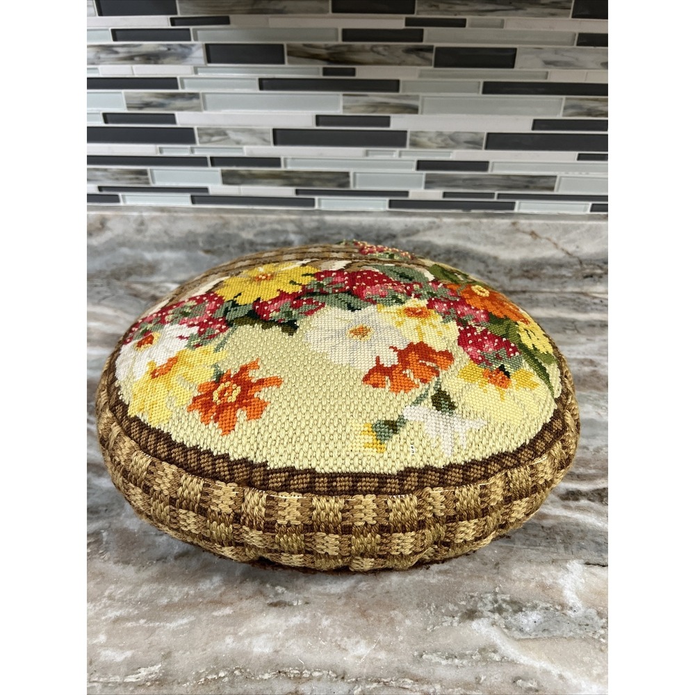 Vintage Handmade Floral Crochet Pillow Cushion 18" Round Boho - Picture 6 of 15